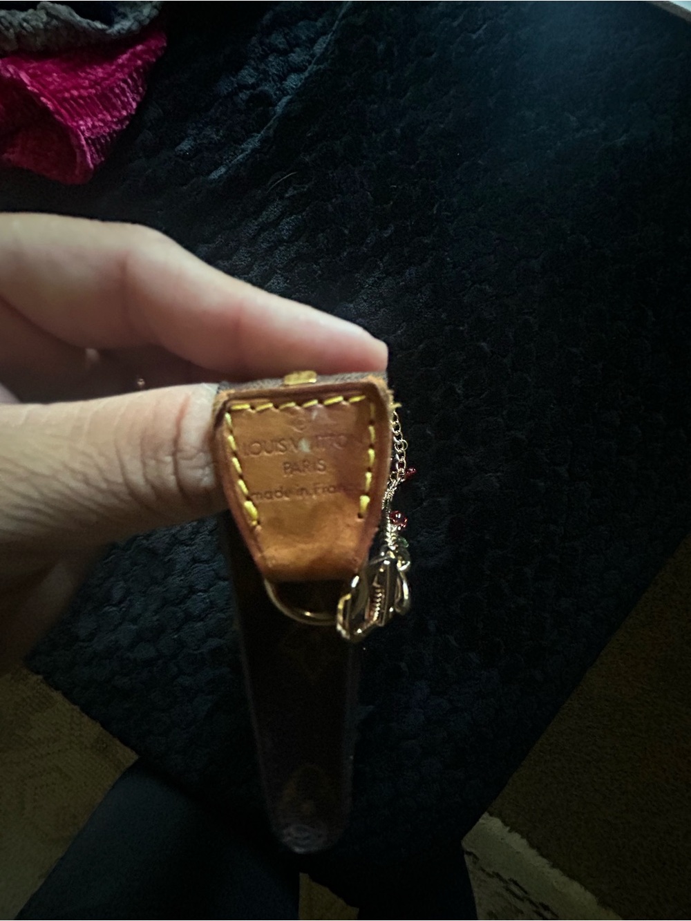 Louis Vuitton Brown Monogram Wristlet with Gold Chain and Red Accents - Picture 2 of 5